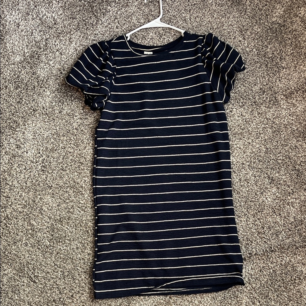 Hayden Navy and White Striped Midi Dress